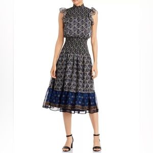 AQUA, Navy, Midi Dress, Flutter sleeves, Medium